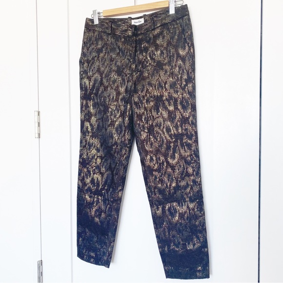 Steven Alan Brown Cropped Ankle Gold Stitch Tuxedo Pants Size 4 - Picture 3 of 5